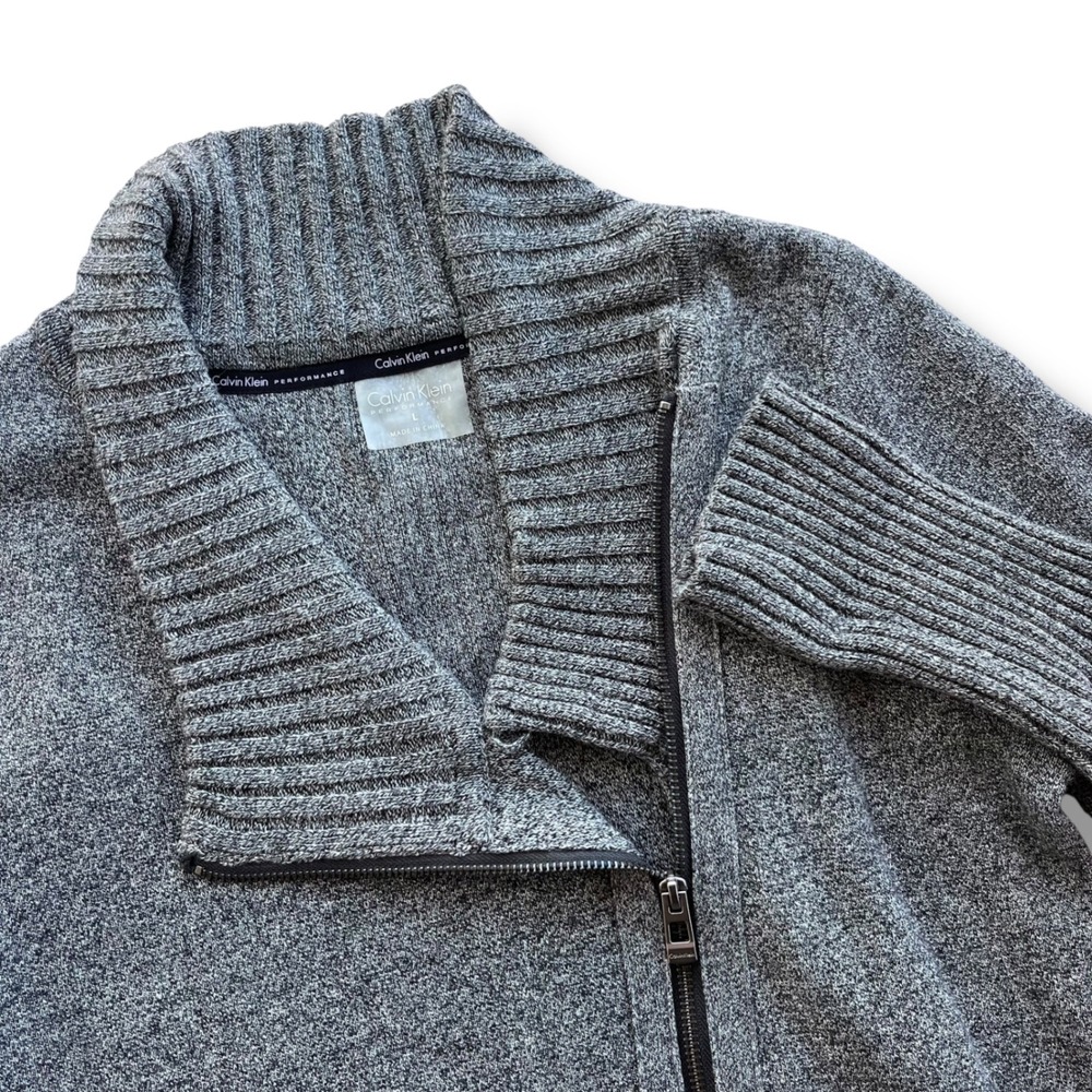 Calvin Klein Performance Women's Lg. Gray Ribbed Asymmetric Zip Cardigan Sweater